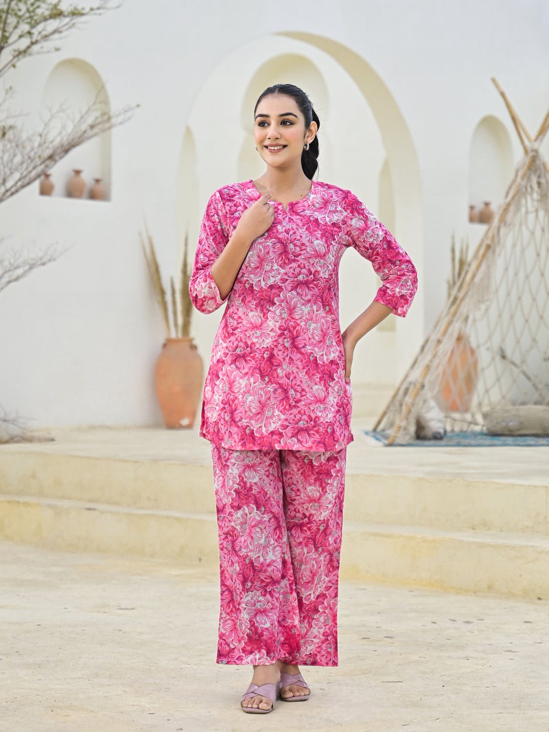 Shifory Pink Cotton Kurti Palazzo Set for Women - Image 1